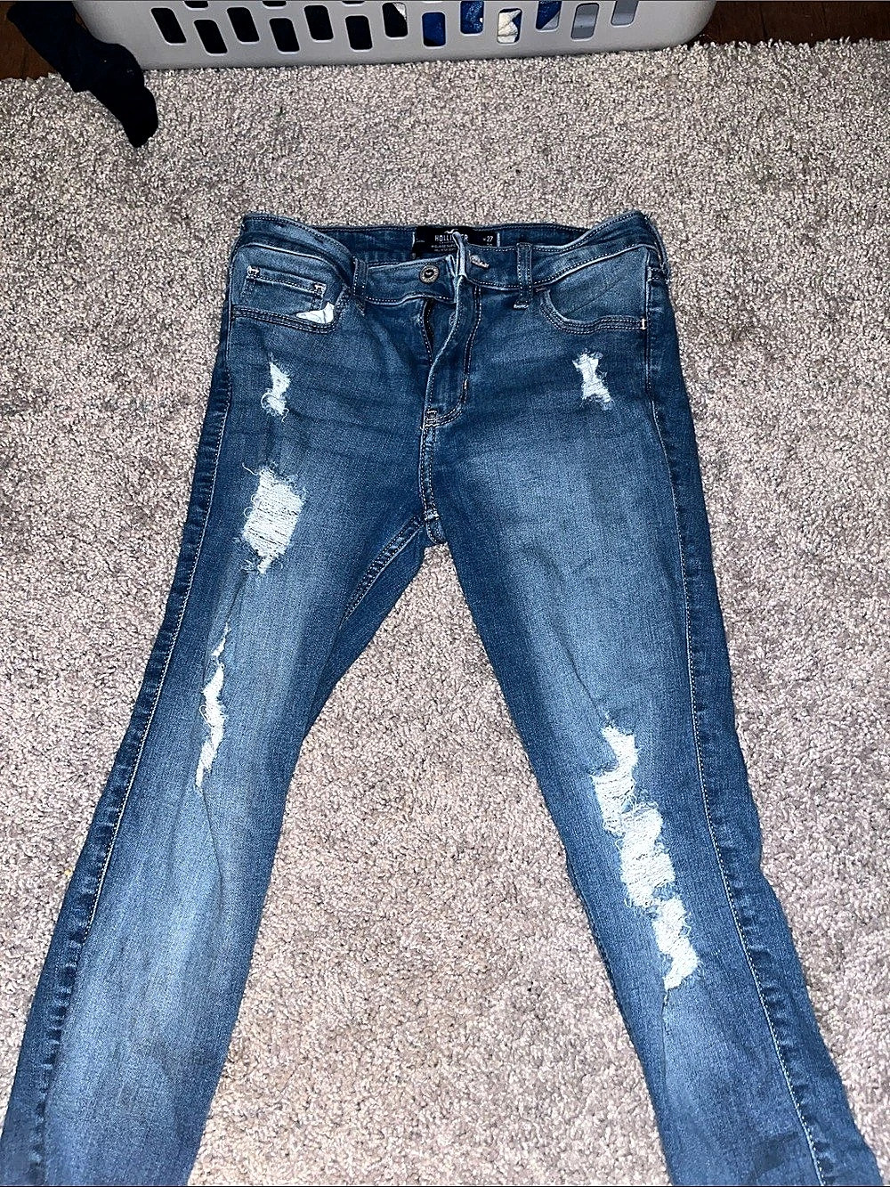 Hollister Mid-Rise Super Skinny Jeans Distressed Blue Jeans Waist 27 Length 29